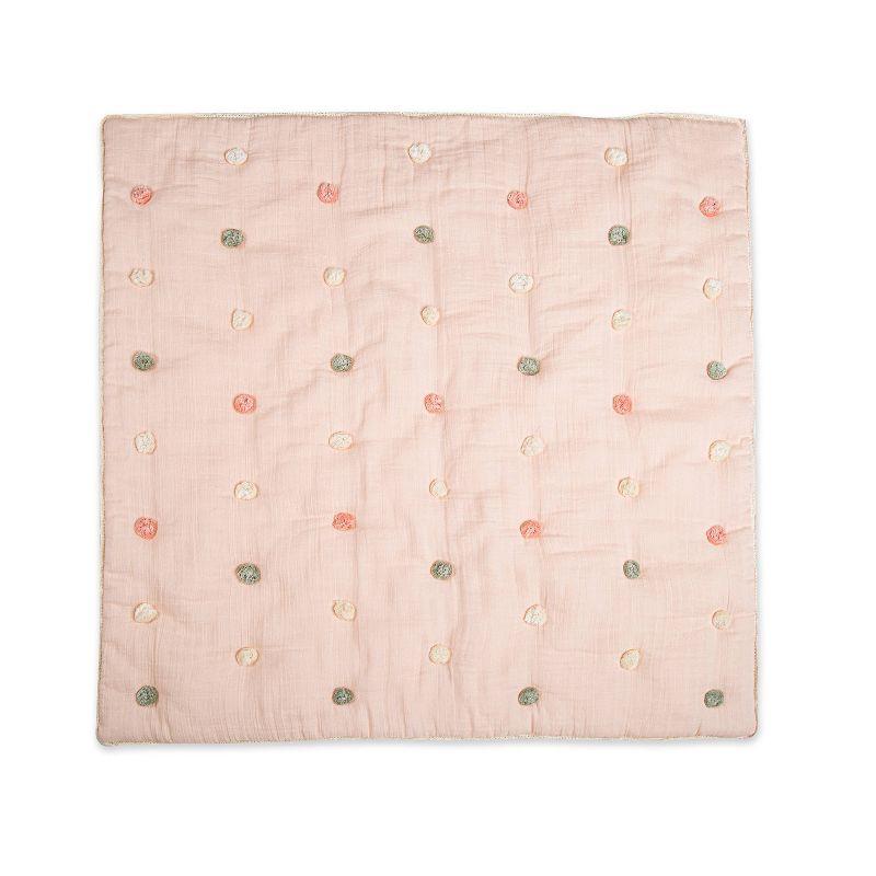 Parker Rose Light Pink Cotton Muslin Baby Blanket with Pom Poms