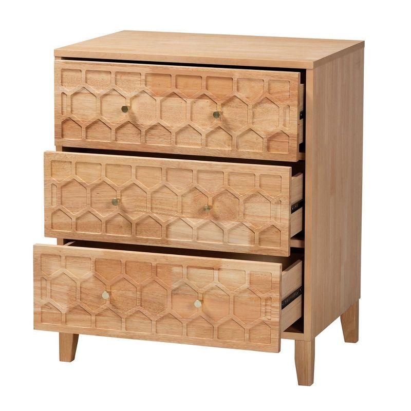 Baxton Studio Hosea Carved Honeycomb 3 Drawer Chest Natural