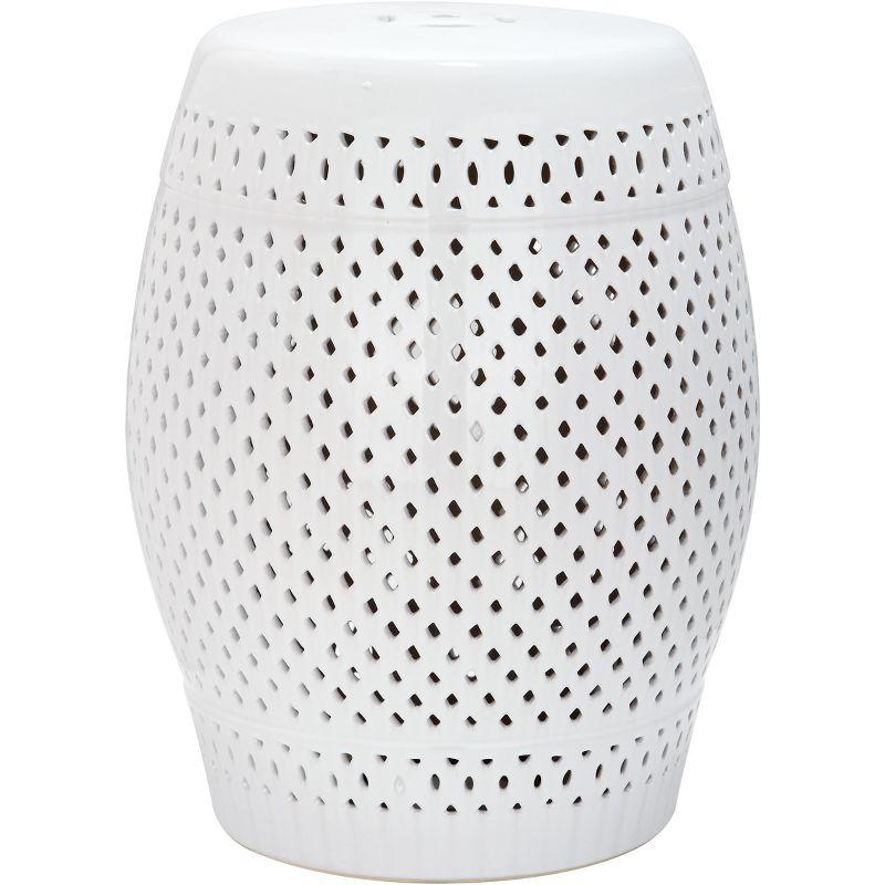 Elegant White Ceramic Diamond-Pierced Garden Stool, 14"x17.5"