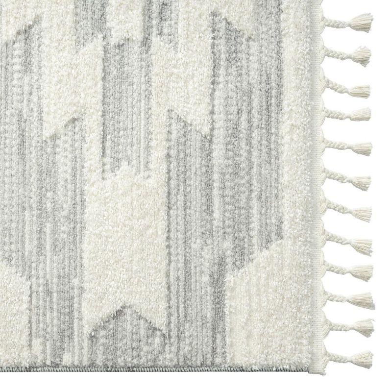 Geometric Braided Fringe 5' x 7' Gray Synthetic Area Rug