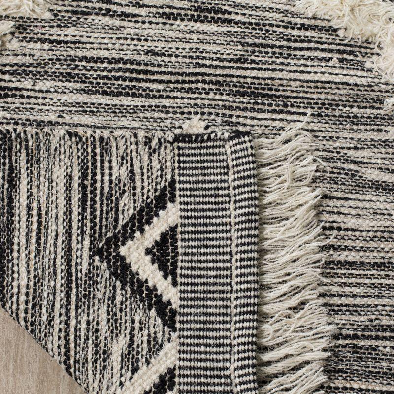 Luxurious Hand-Knotted Wool Area Rug in Black/Ivory - 8' x 10' Geometric Design