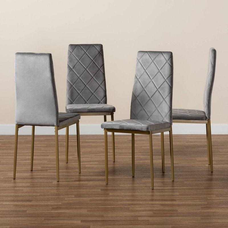 Blaise High-Back Gray Velvet & Gold Metal Arm Chair