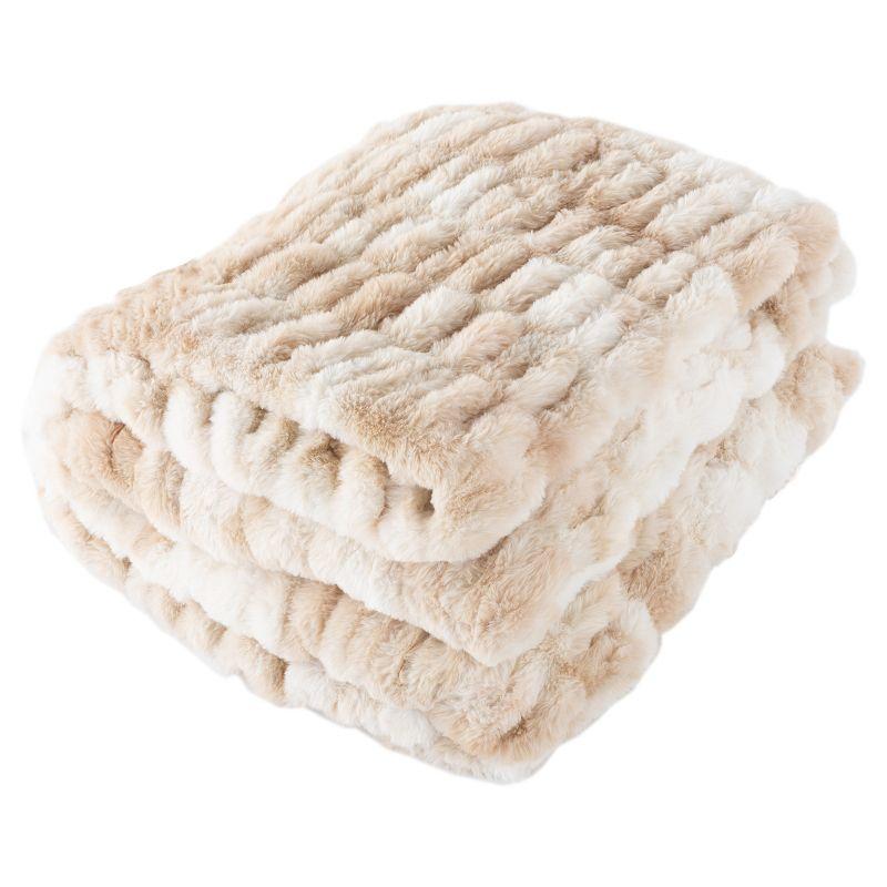 Lavish Home Oversized Ruched Faux Fur Blanket - 60x80-Inch Jacquard Faux Fur Queen-Size Throw for Sofas and Beds - Luxurious Bedding by Lavish Home