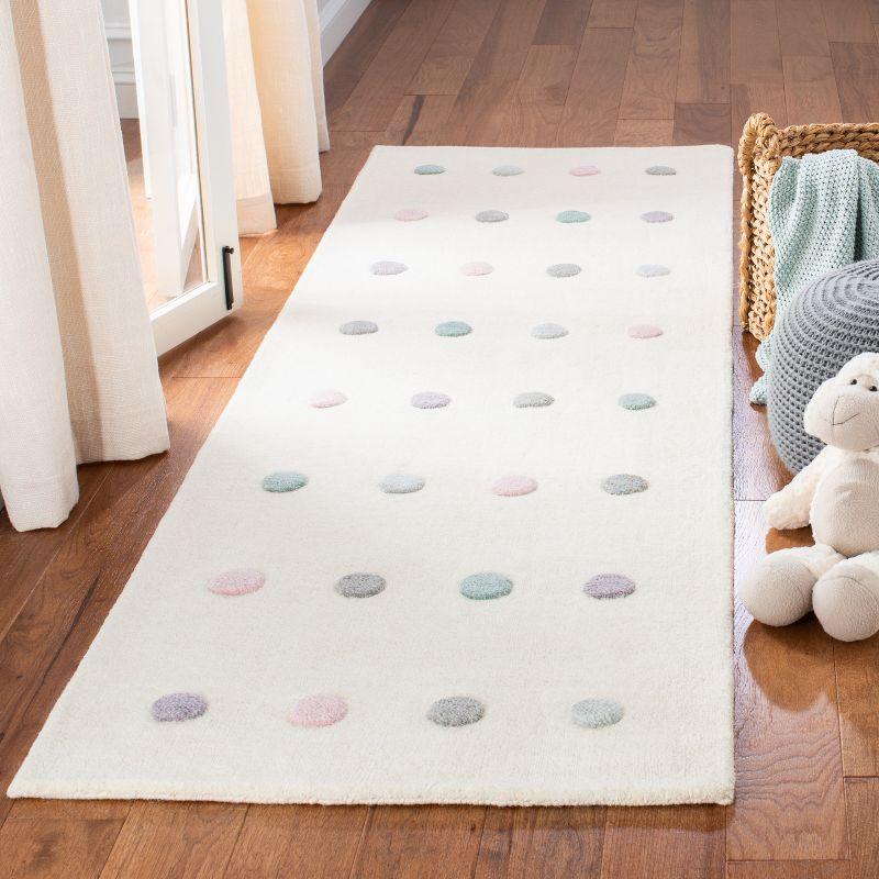 Ivory Hand-Tufted Wool Kids Runner Rug with Polka Dots