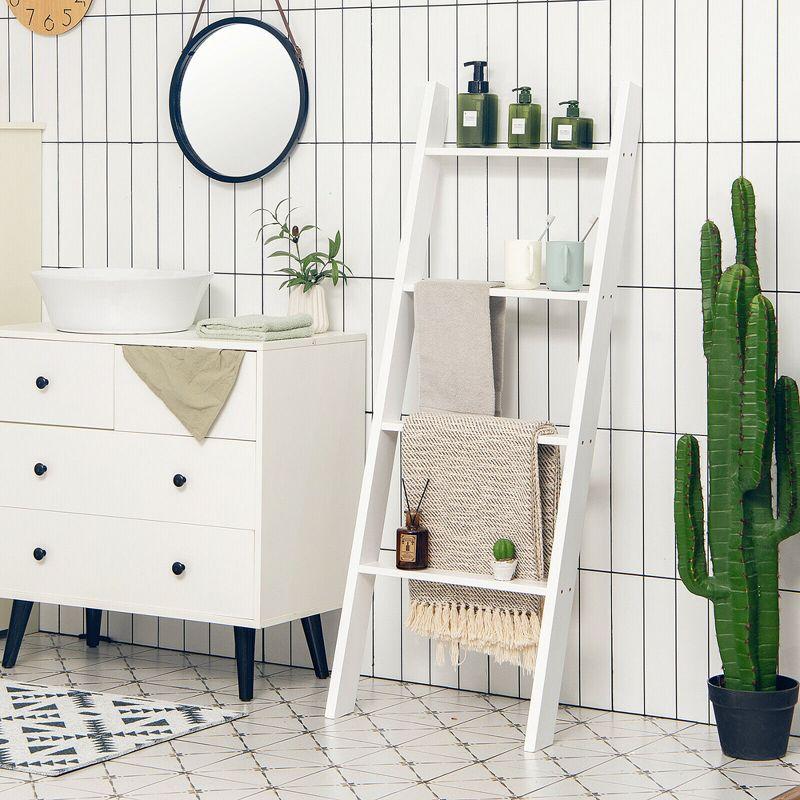 Costway Wall Leaning Blanket Ladder Wood Decorative Quilt Blankets Holder Rack White