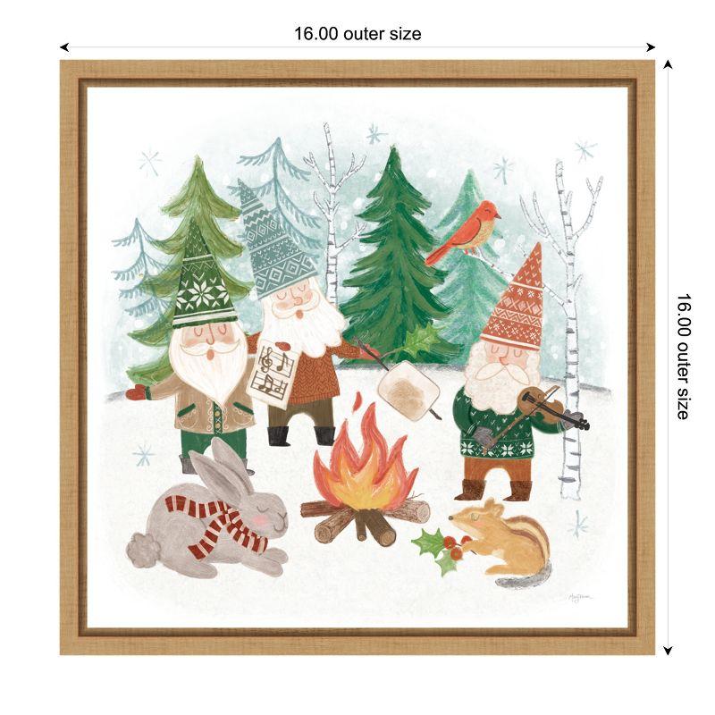 Woodland Gnomes Holiday Canvas Print with Natural Frame