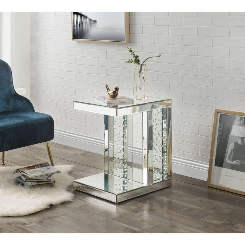 Mirrored Glass Accent Table with Crystal Inlay