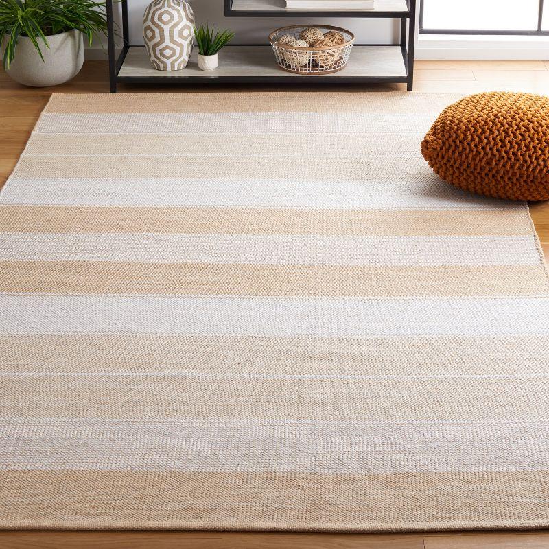 Ivory Gold Handmade Wool Cotton Kilim Stripe Area Rug - 6' x 9'