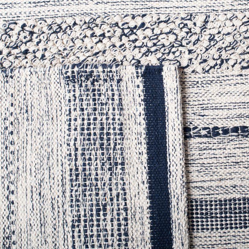 Ivory and Navy Handwoven Wool-Cotton Kilim Area Rug 59 in x 8 in