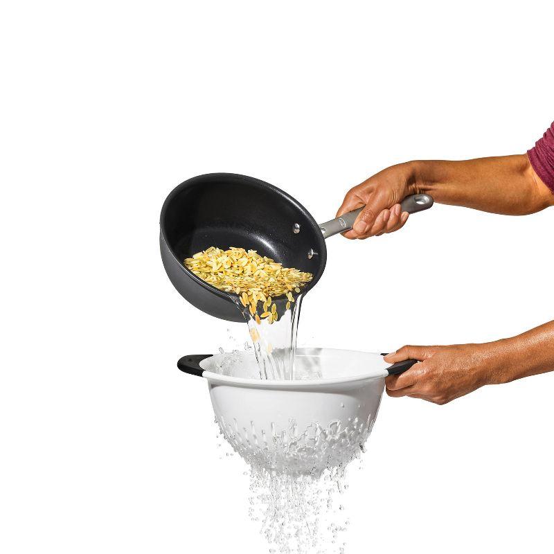 OXO Softworks Colander with Black Handles: 3 Qt White Plastic Strainer, Dishwasher-Safe Kitchen Drainer