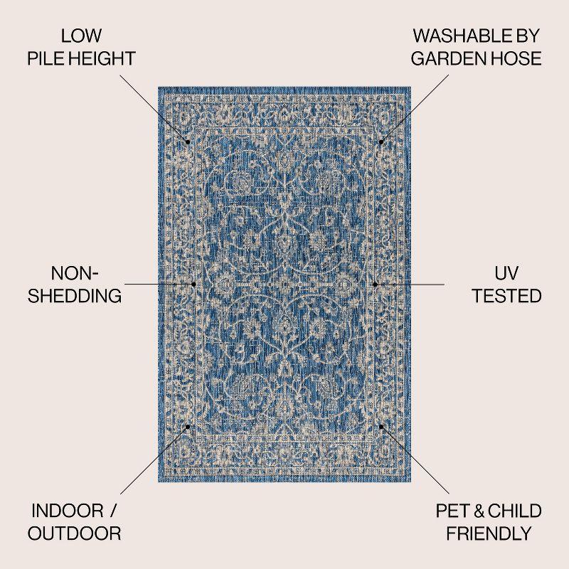 5' Round Palazzo Vine and Border Textured Weave Indoor/Outdoor Area Rug, Navy/Gray - JONATHAN Y