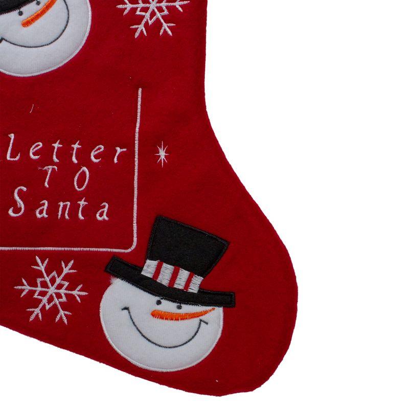 19" Red and White Embroidered Snowmen Letter to Santa Christmas Stocking