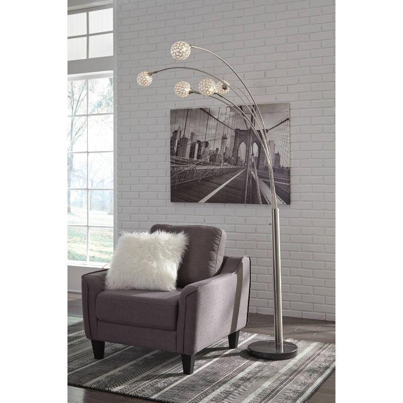 Signature Design by Ashley Winter Arc Floor Lamp Black/Silver: Contemporary Multi-Head, Dimmable, Marble Base