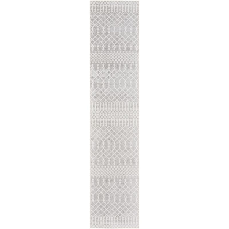 Gray and Ivory Synthetic Trellis Runner Rug 2'2" x 8'