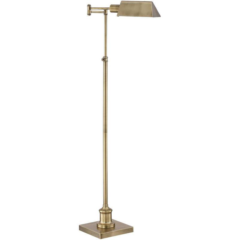 Regency Hill Industrial Adjustable Swing Arm Pharmacy Floor Lamp with USB Charging Port 54" Tall Aged Brass Living Room Reading