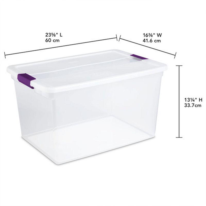 Sterilite 66 Qt ClearView Latch Storage Box, Stackable Bin with Latching Lid, Plastic Container to Organize Clothes in Closet, Clear Base, Lid, 6-Pack