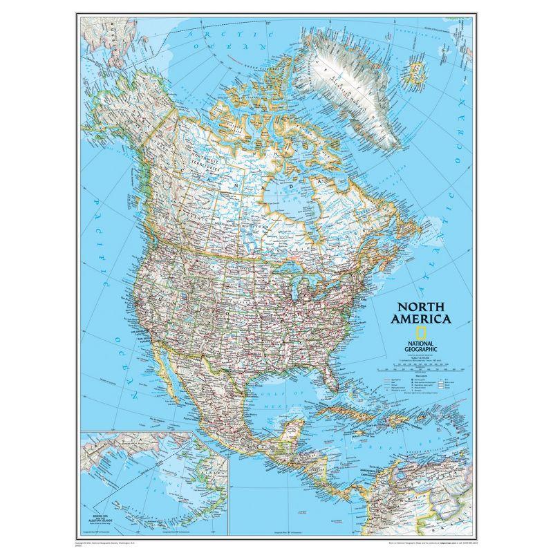National Geographic North America Wall Map, 24" Width, 30" Length