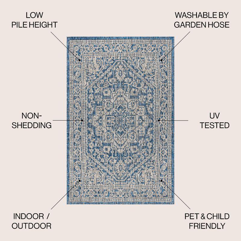 3'x5' Sinjuri Medallion Textured Weave Indoor/Outdoor Area Rug, Navy/Gray - JONATHAN Y