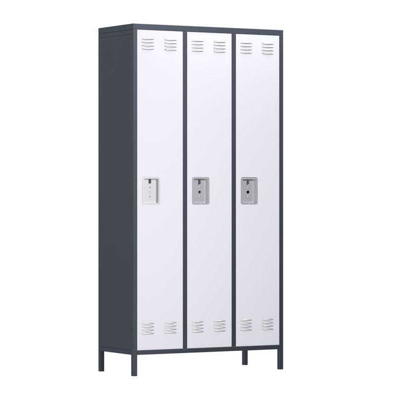 AOBABO 3 Door Steel Storage Cabinet Metal Industrial Locker with 2 Shelves for Employees, School, Office, Gym, or Bedroom, Gray