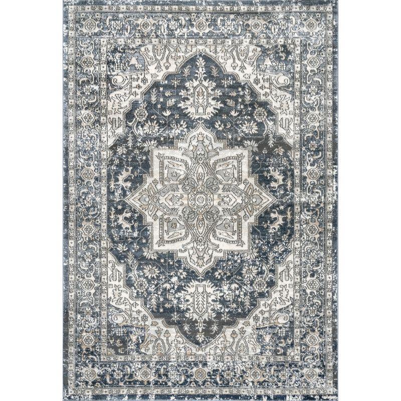 Elysian Blue Medallion 4'x6' Flat Woven Synthetic Area Rug