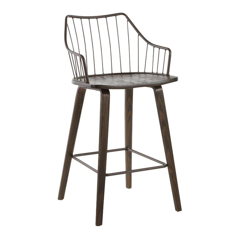 Winston Dark Walnut Wood and Brown Metal Counter Stool