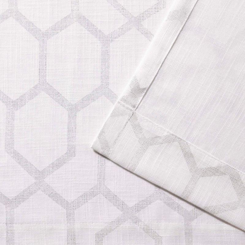 Set of 2 108"x54" Panza Sheer Linen Printed Metallic Geometric Grommet Top Window Curtain Panel White Silver Print - Exclusive Home