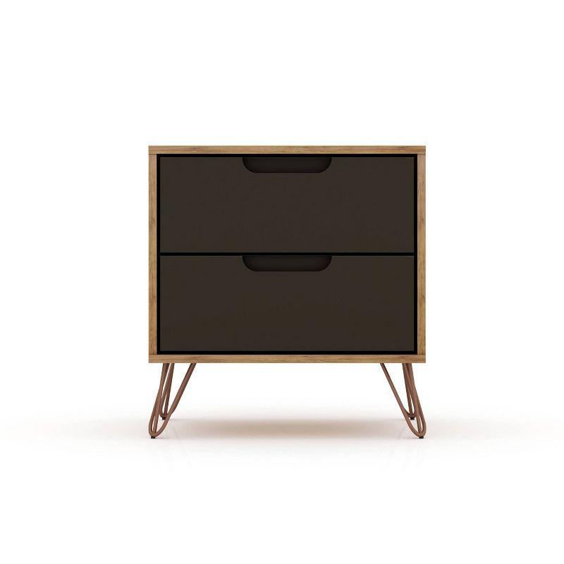 Set of 2 Rockefeller 2 Drawer Nightstands Nature/Textured Gray - Manhattan Comfort: Modern Splayed Metal Legs, MDF
