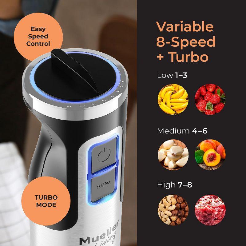 MuellerLiving Hand Immersion Blender - 8 Speed Stainless Steel Electric, Emulsion Blender with Turbo Mode