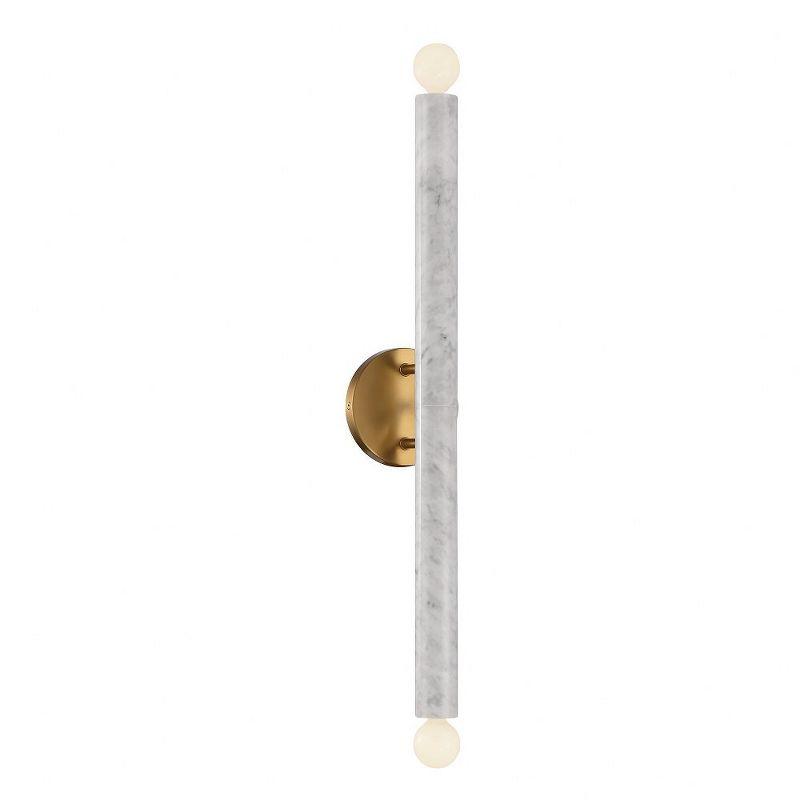 White Marble and Warm Brass 2-Light Dimmable Wall Sconce