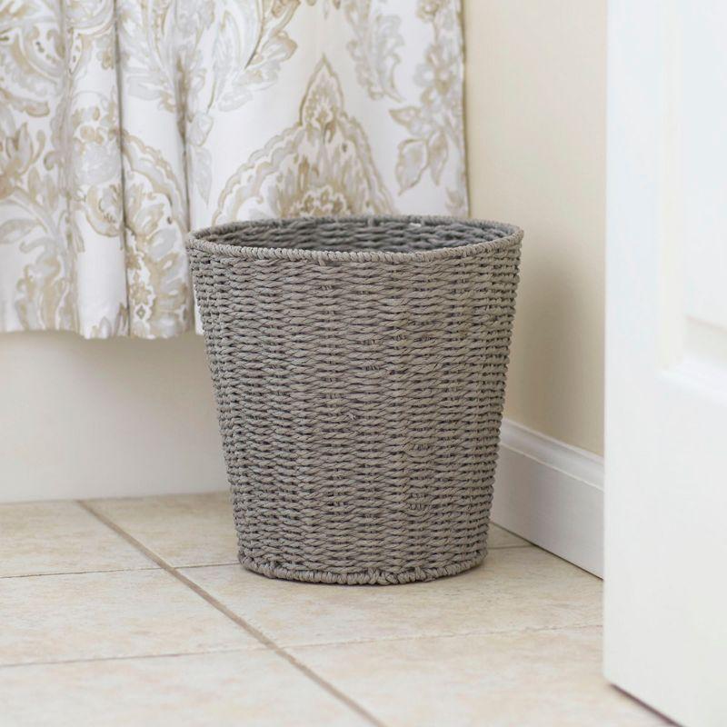 Gray Woven Paper Rope Waste Basket with Metal Frame