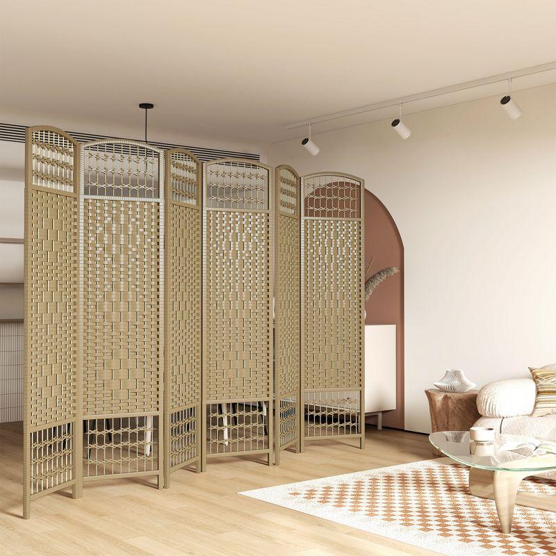 HOMCOM 6 Panel Room Divider, Folding Privacy Screen, 5.6' Room Separator, Wave Fiber Freestanding Partition Wall Divider, Natural