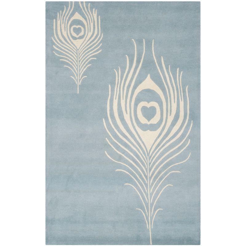 Light Blue and Ivory Hand-Tufted Wool Area Rug