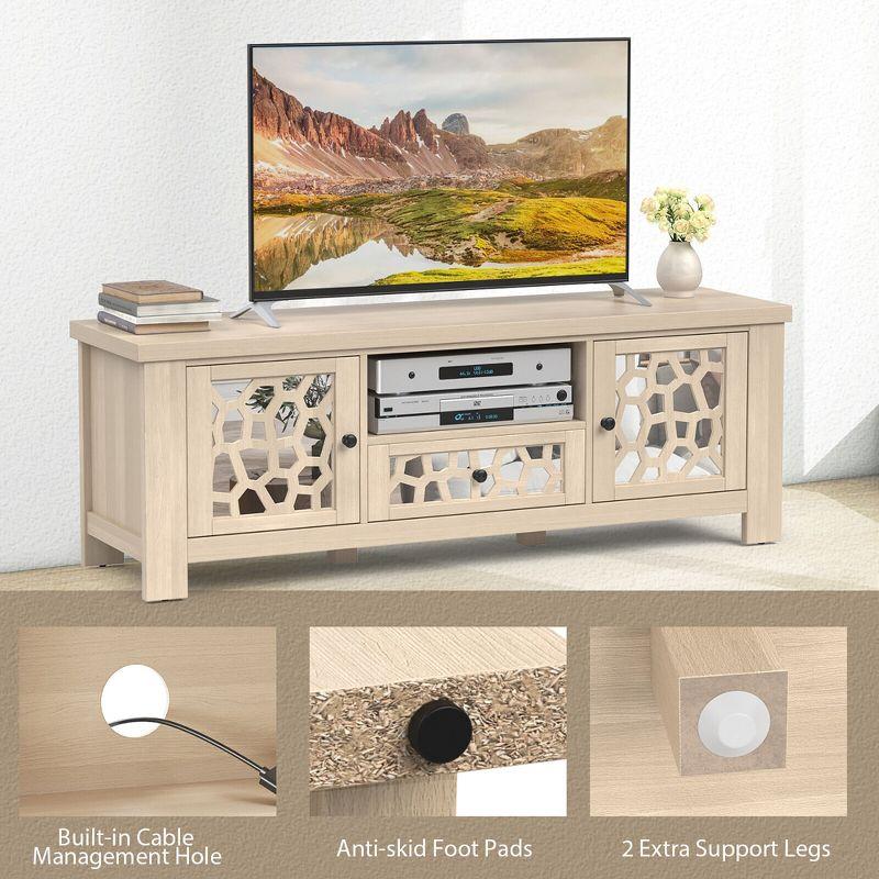 Tangkula 55" Retro TV Stand Media Entertainment Center w/ Mirror Doors & Drawer Natural