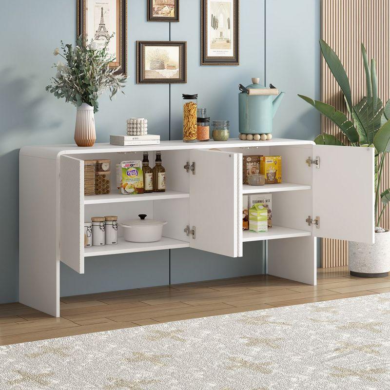 White 60" Modern MDF 4-Door Sideboard Buffet Cabinet