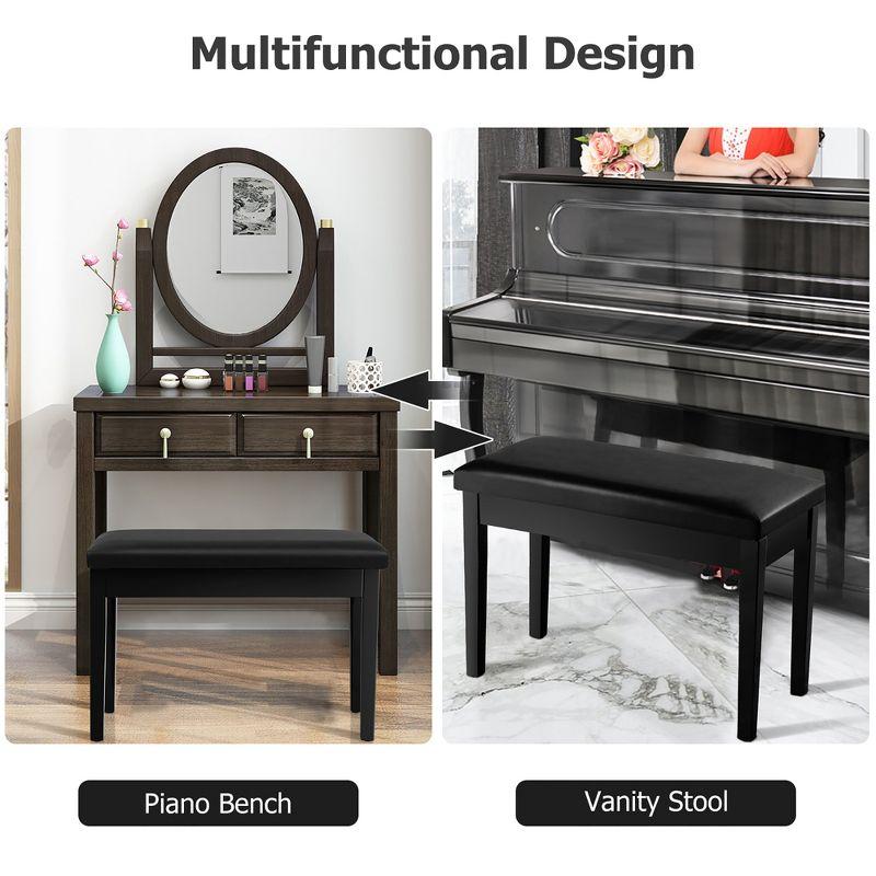 Tangkula PU Leather Piano Bench Solid Wood Padded Double Duet Keyboard Seat w/ Storage Box Black