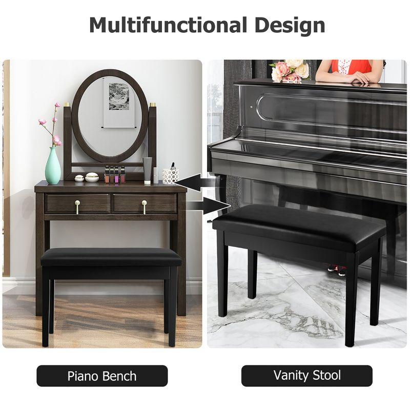 Costway PU Leather Piano Bench Padded Double Duet Keyboard Seat Storage Black