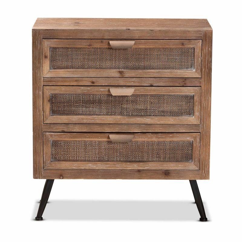 Calida Wood and Rattan 3 Drawer Storage Cabinet Brown - Baxton Studio