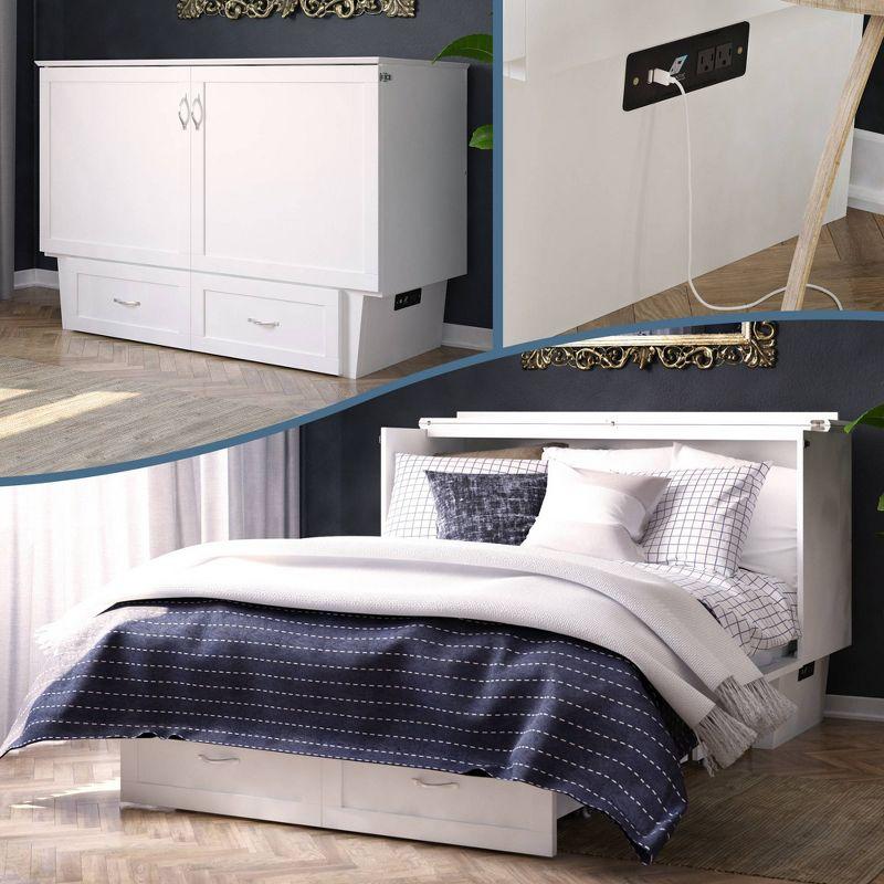 Queen Monroe Murphy Bed Chest with Memory Foam Mattress & USB Charger - AFI
