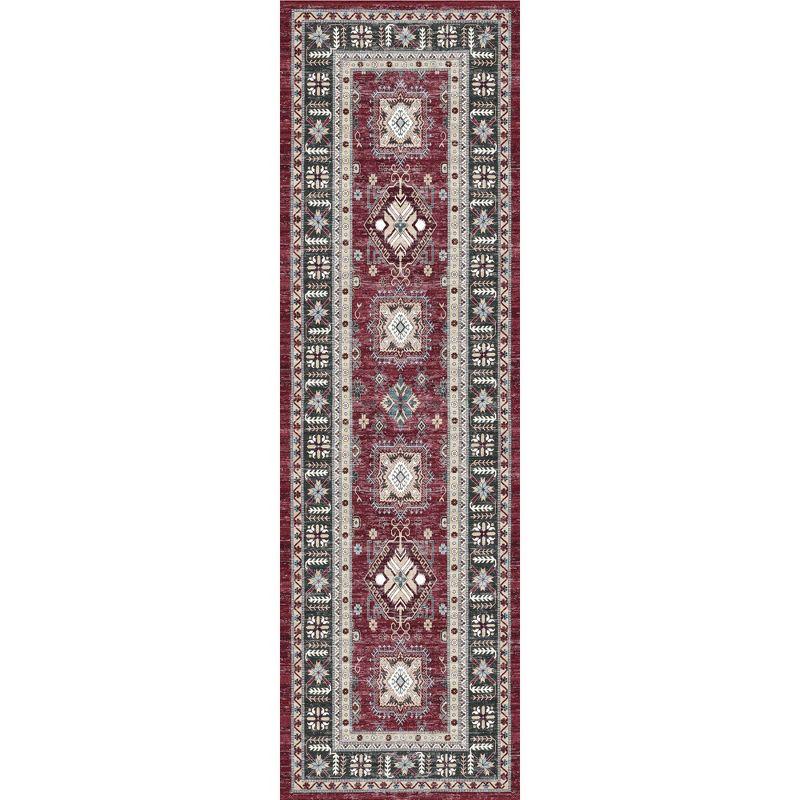 Nourison Fulton Vintage Medallion Non-Slip Flatwoven Indoor Rug Red 2'3" x 7'6"
