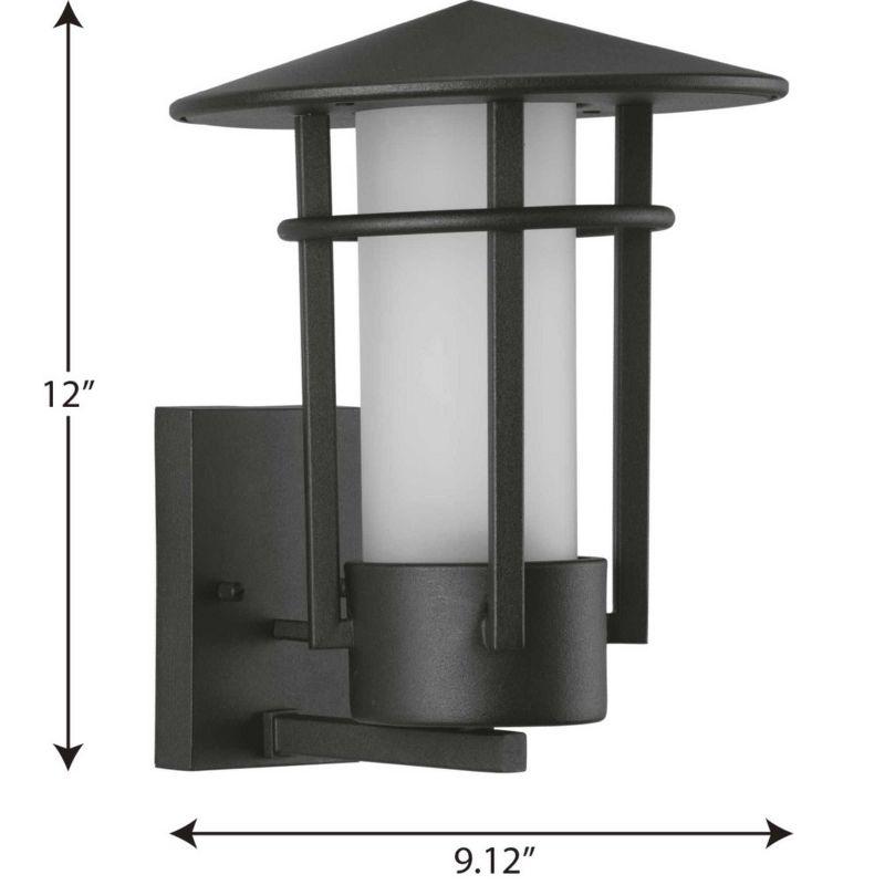 Modern Architectural Black Steel Outdoor Wall Lantern with Etched Glass