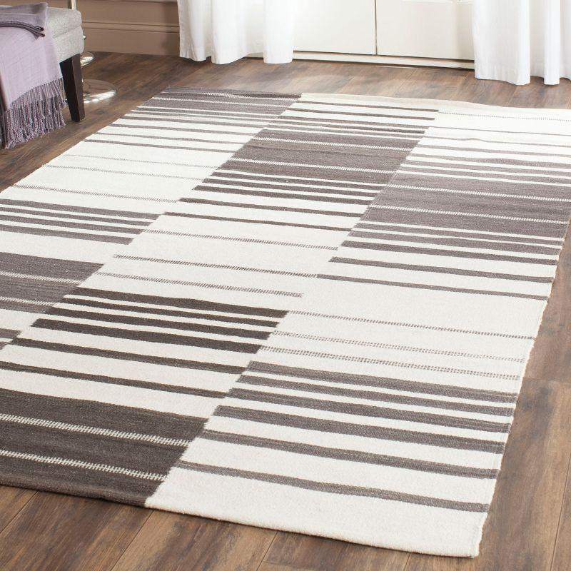 Kilim Striped Handmade Cotton/Wool Brown/Ivory Area Rug