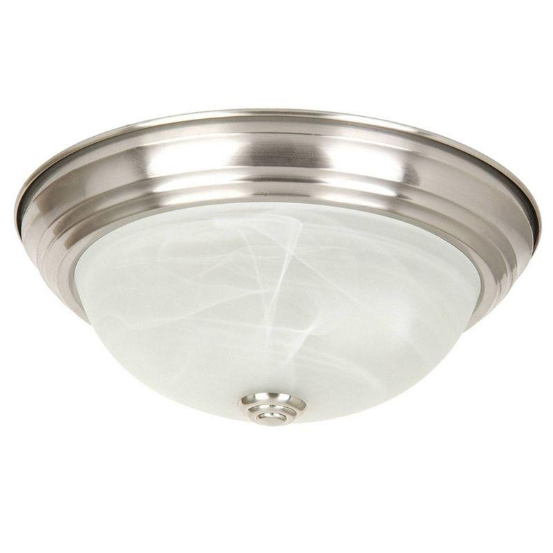 Yosemite 2 Light Flush Mount - Satin Nickel: UL Listed, Glass Shade, Metal Body, E26 Socket