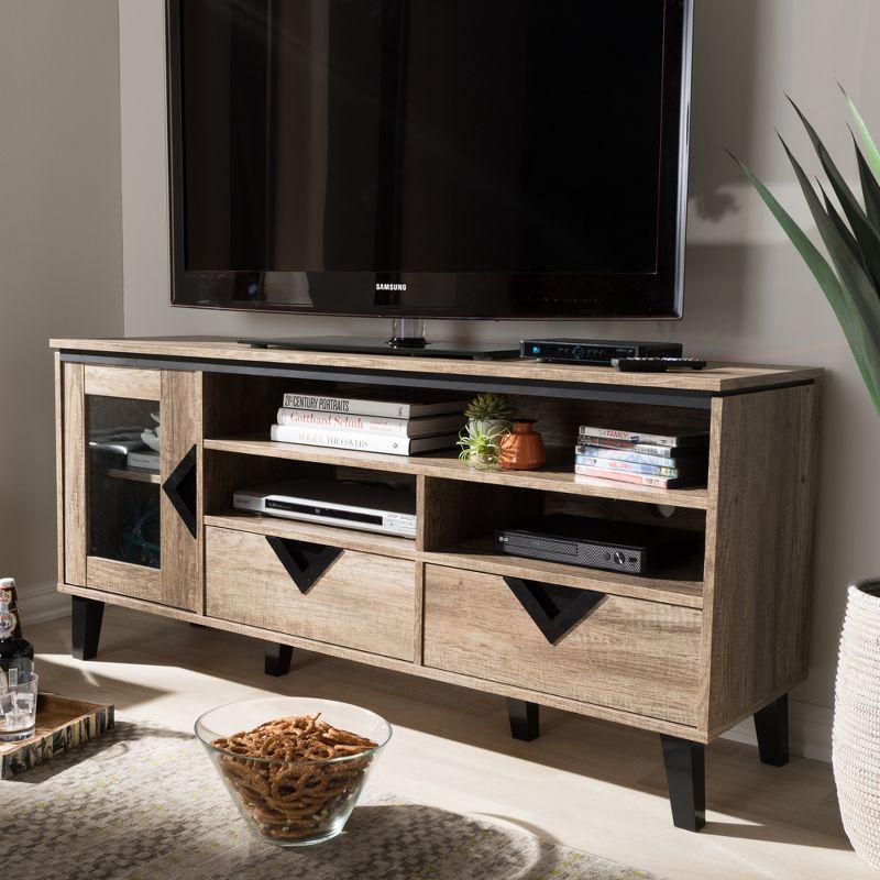 Cardiff Modern and Contemporary Wood TV Stand for TVs up to 55" - Light Brown - Baxton Studio: Entertainment Center with Storage