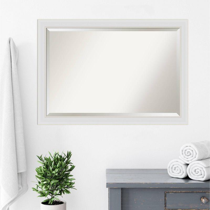 Flair Soft White Satin Finish Rectangular Beveled Bathroom Mirror