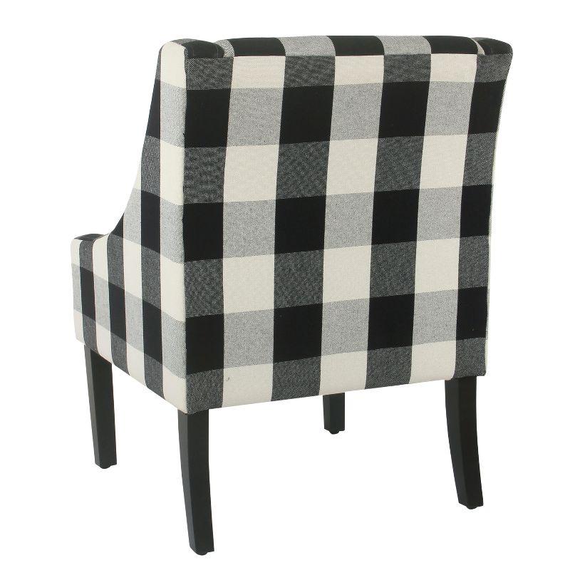 Elegant Black Plaid Wood-Legged Accent Chair