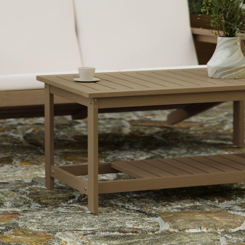 Merrick Lane All-Weather Poly Resin Wood Two Tiered Adirondack Slatted Coffee Conversation Table