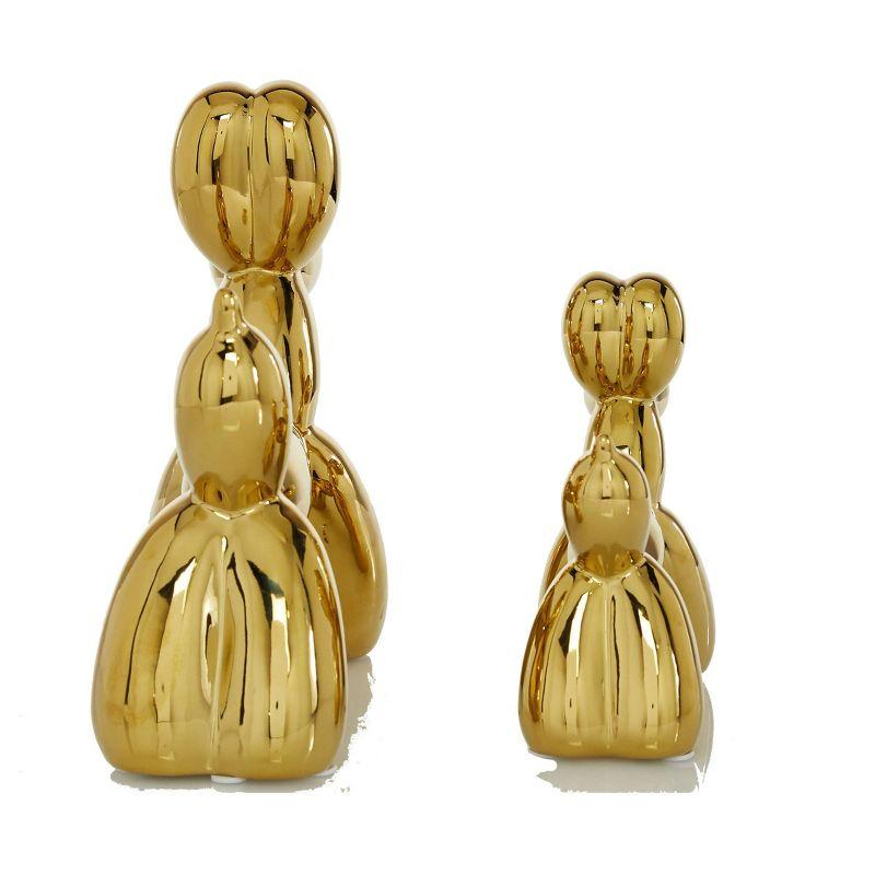 Gold Glossy Finish On Ceramic Balloon Dog Sculptures, Set Of 2: 7", 9"