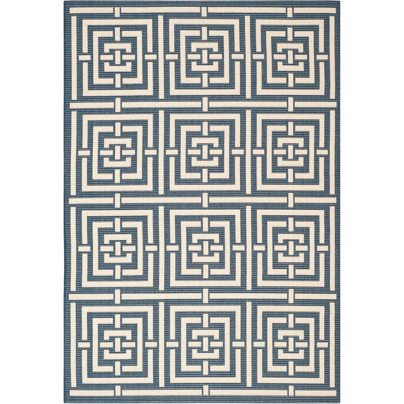 Navy and Beige Geometric Outdoor Area Rug