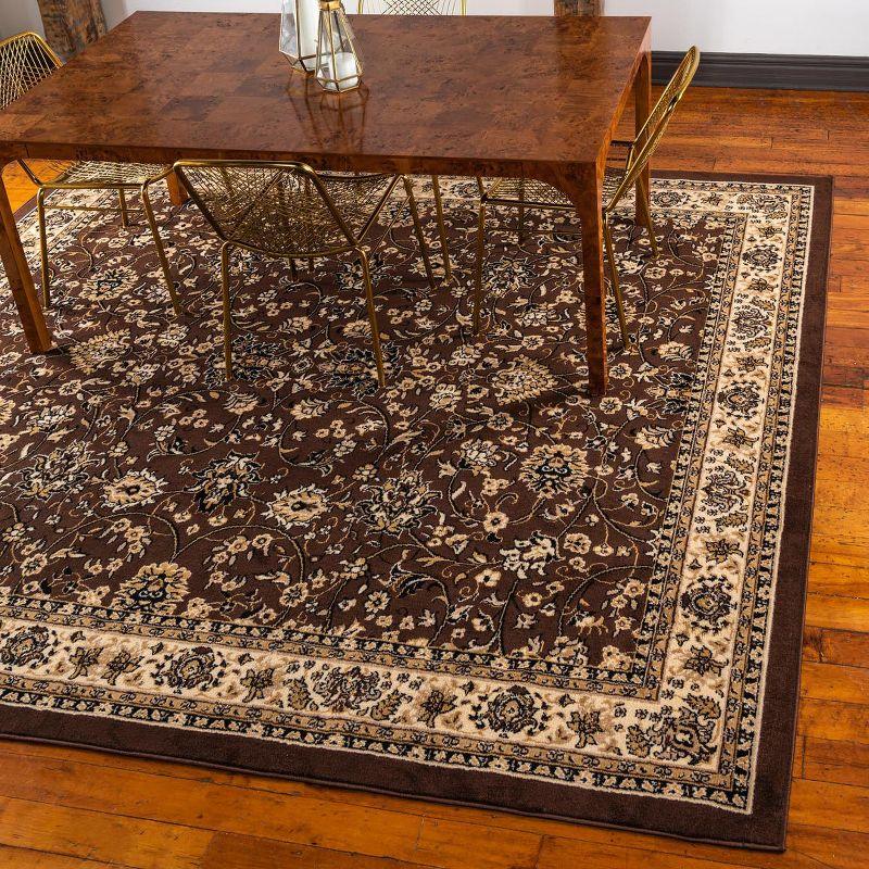 Brown and Ivory Square Synthetic Floral Area Rug