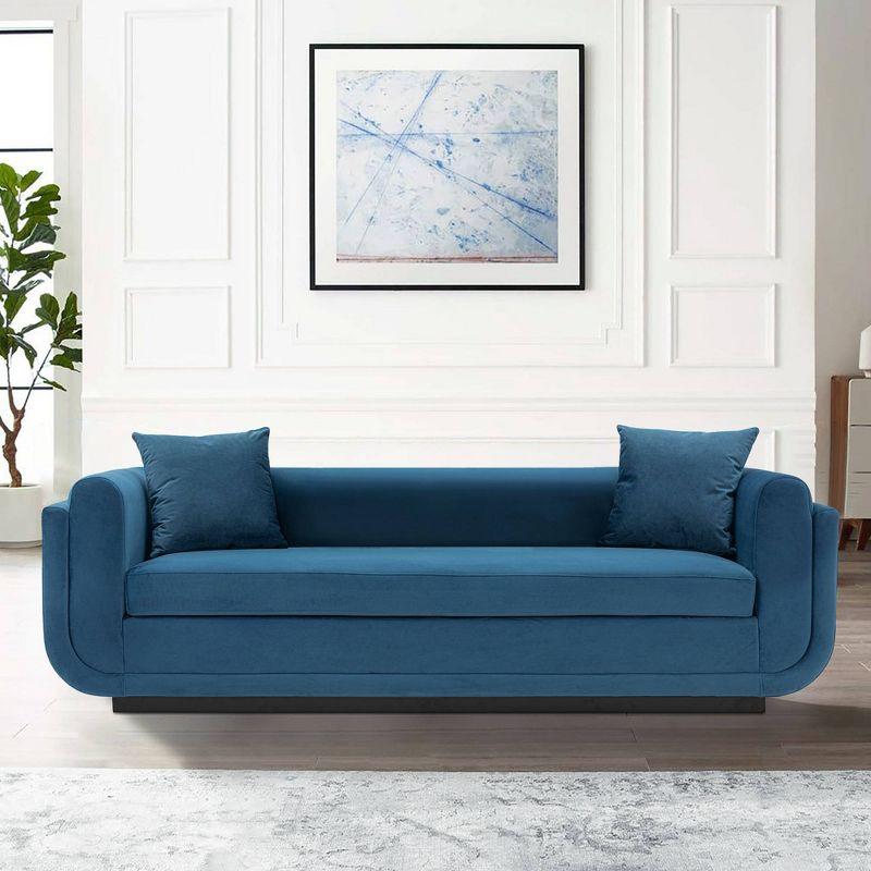 Edmonda Contemporary Velvet Upholstered Sofa with Pillows Sapphire Blue - Manhattan Comfort: Pine Wood Frame, Metal Base